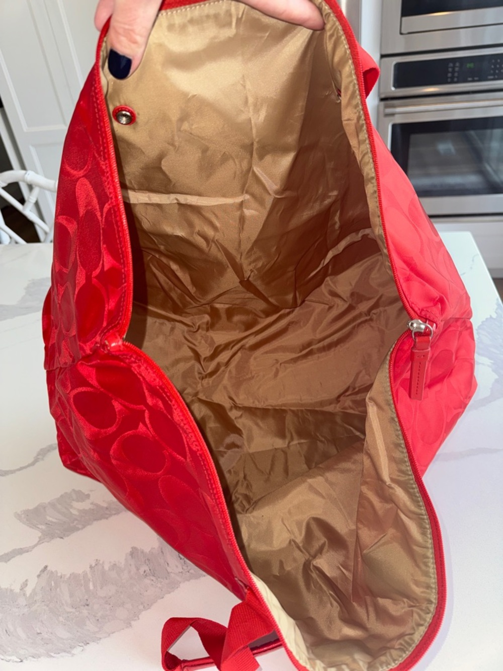 COACH Packable Weekender Tote red/orange overnight 77321 Signature Nylon C bag - Picture 6 of 11